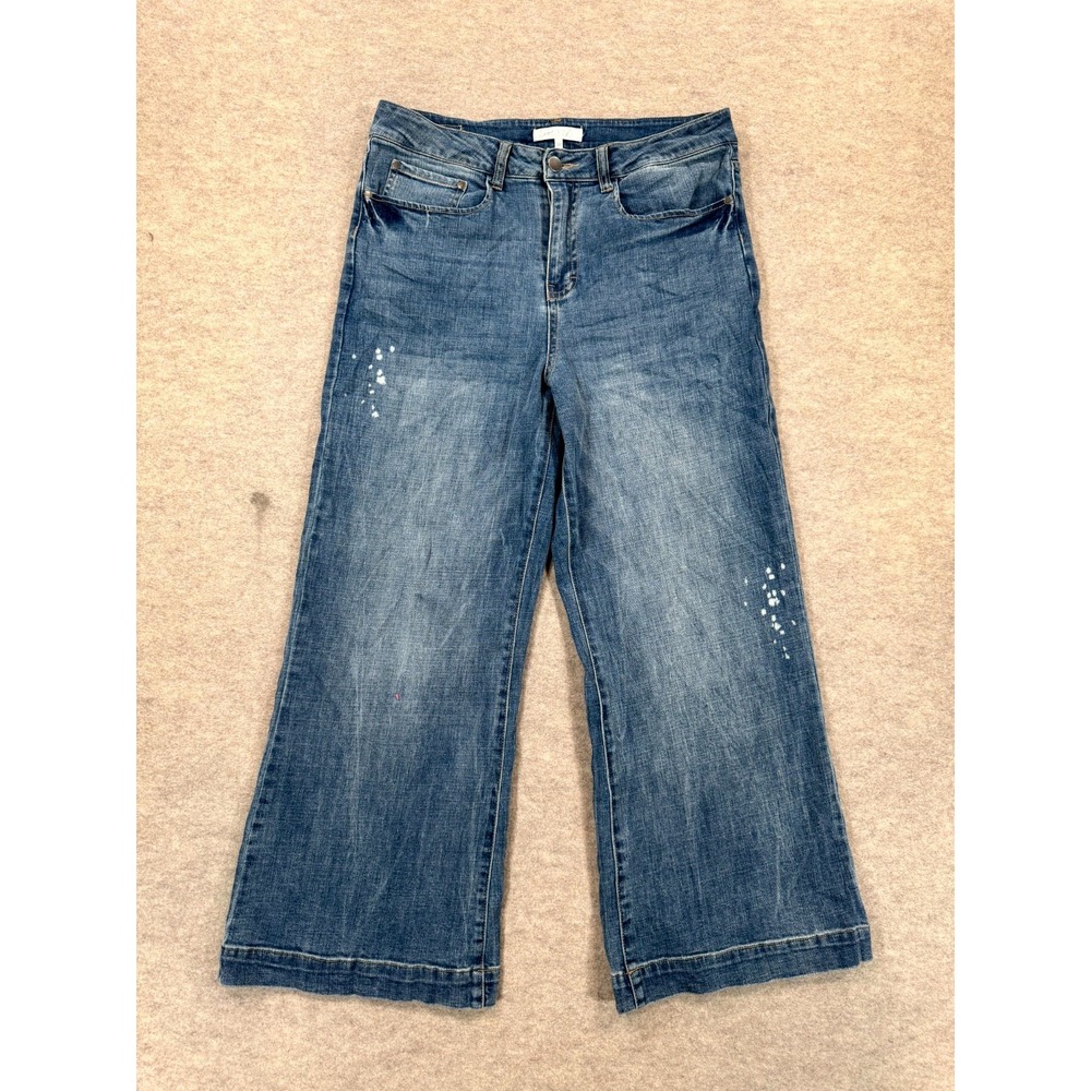 Abound Ankle Jeans Womens 30 Blue Denim Medium Wash Wide Leg High Rise Stretch
